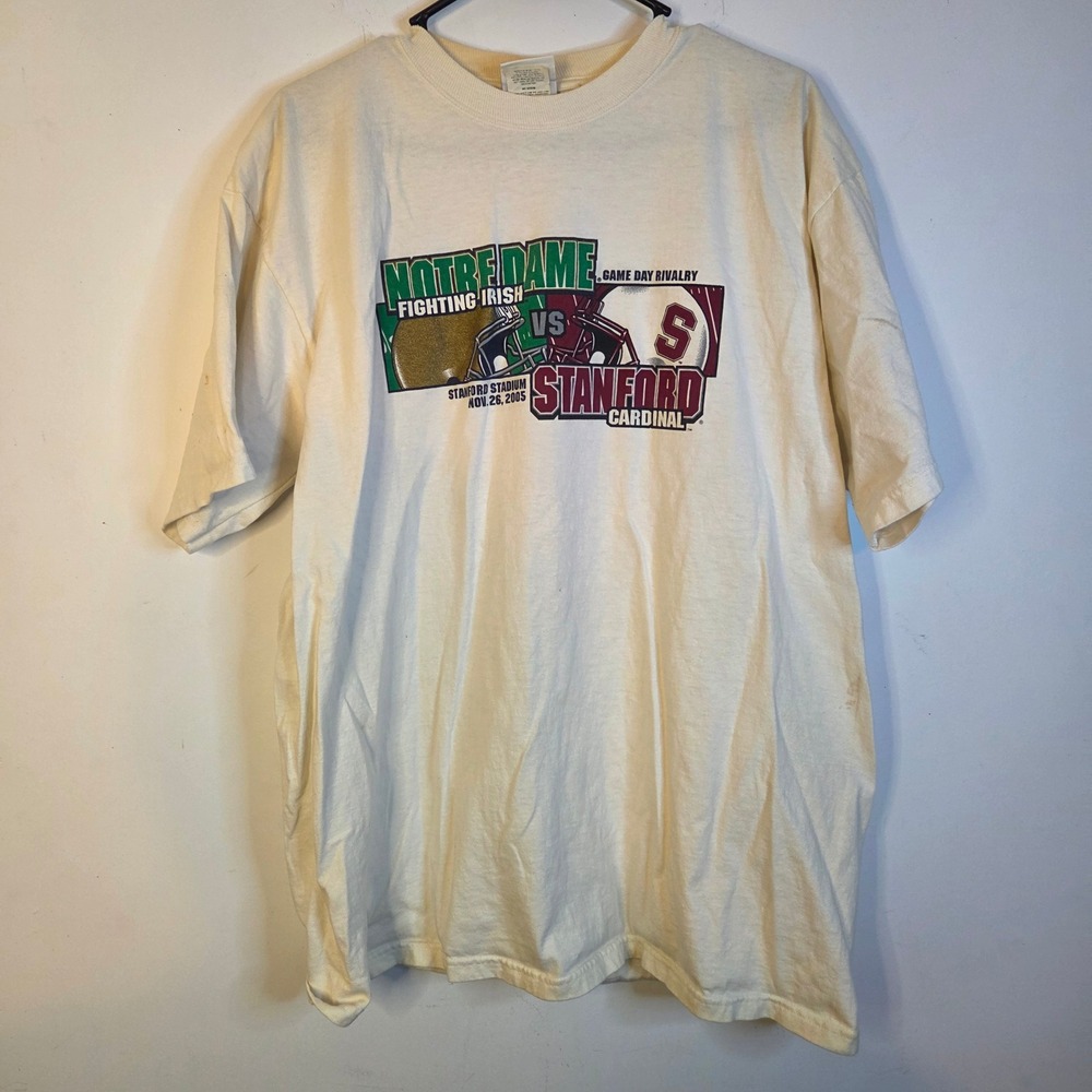 Vintage Champion Notre Dame vs Stanford 2005 Game Day Rivalry T-Shirt XL Cream
